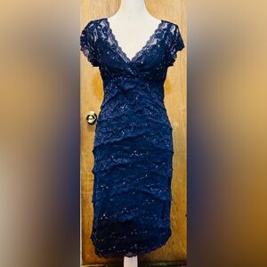 MARINA Deep Blue Lace Midi Dress